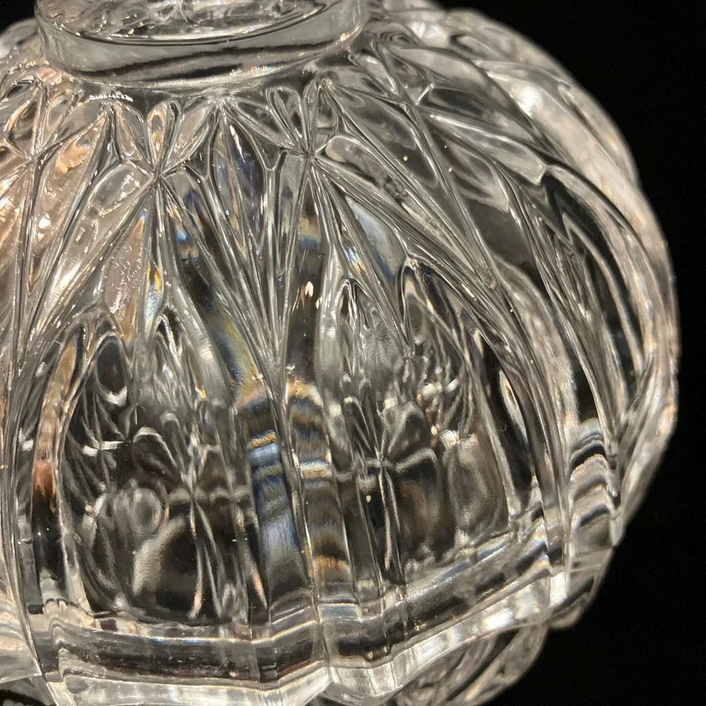 Vintage Footed Crystal Clear Cut Glass Candy Dish Bowl W/ Finial Lid 8